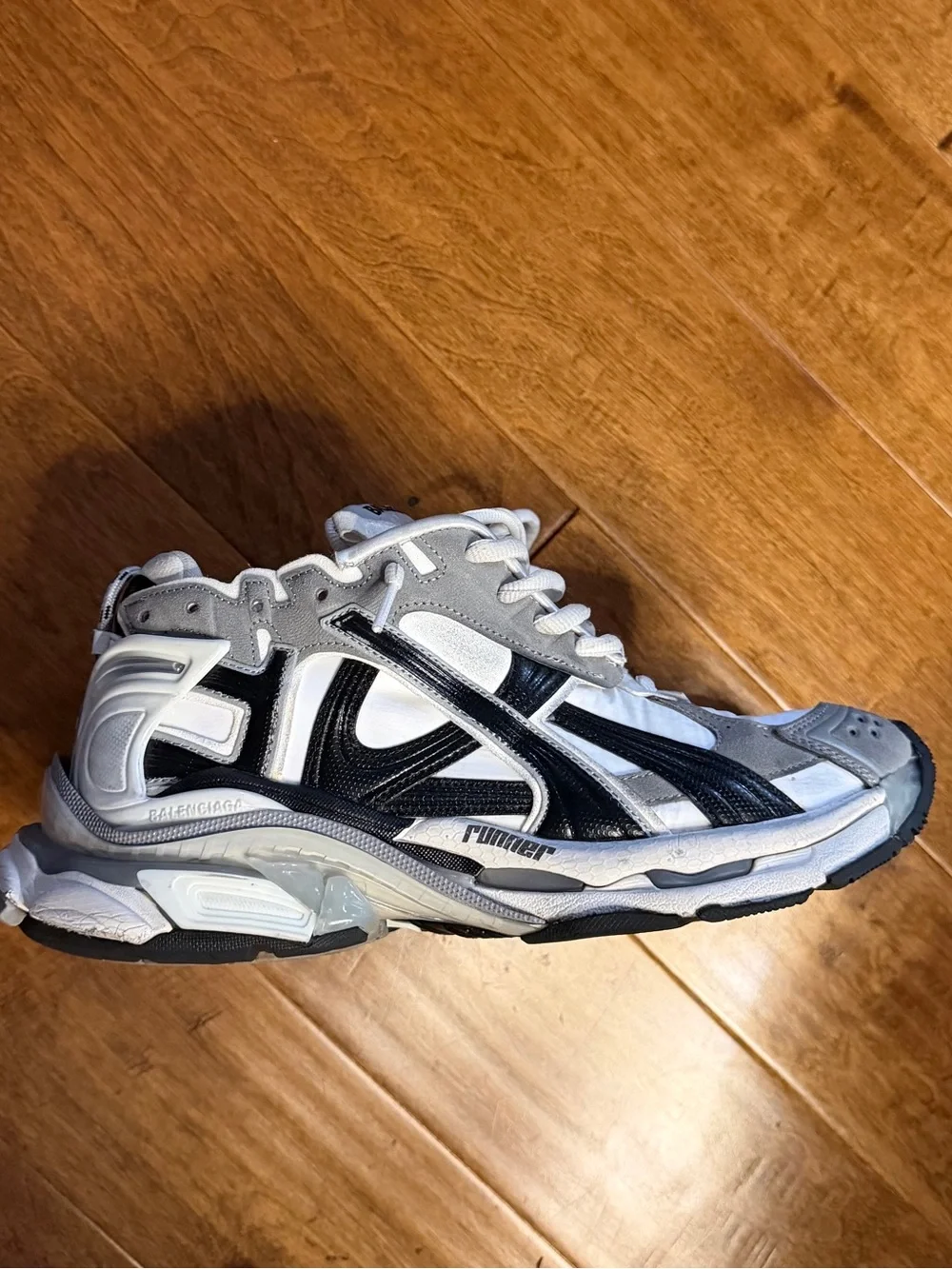 Balenciaga White, Gray & Black Layered Runner Sneakers